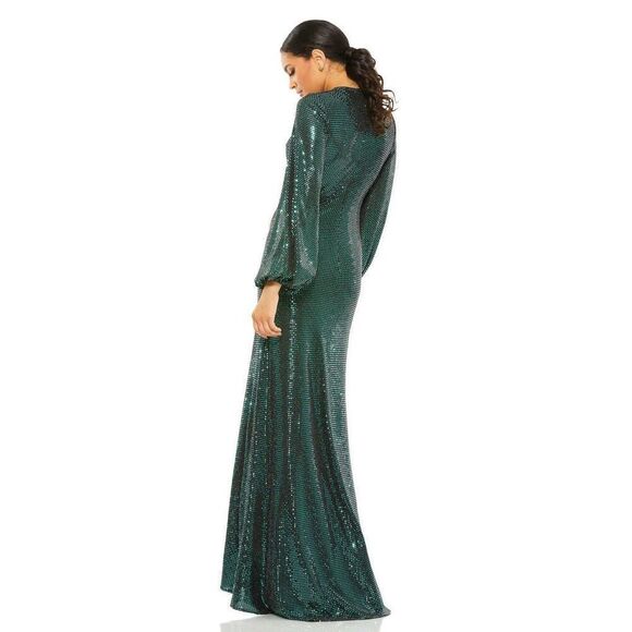Mac Duggal NWT Disco Stretch Blouson Sleeve Gown in Bottle Green Size 8 - Picture 2 of 8